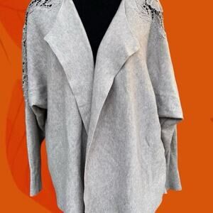 LIV MILANO cardigan open front, lace sleeve with gems, women's size L